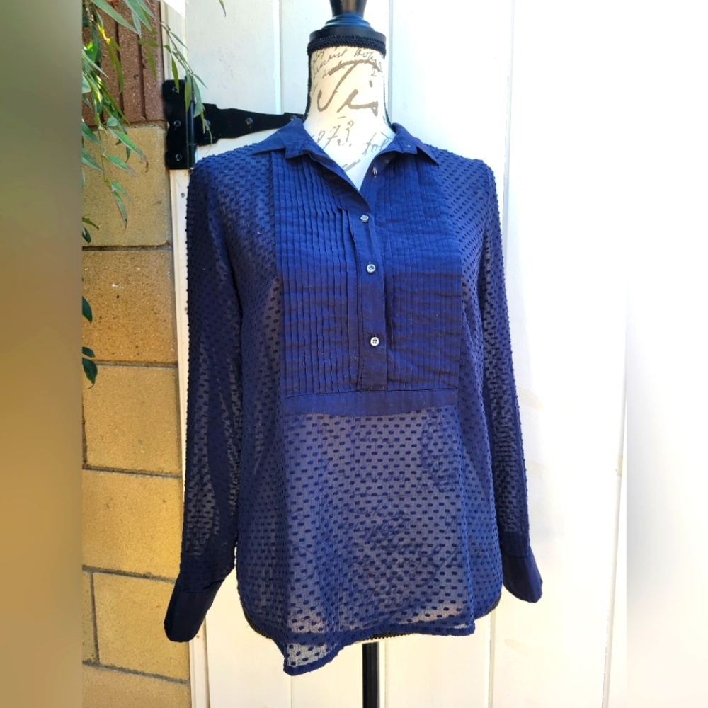 J. Crew Navy Textured See through Coquette Twee‎ Blouse Size 0